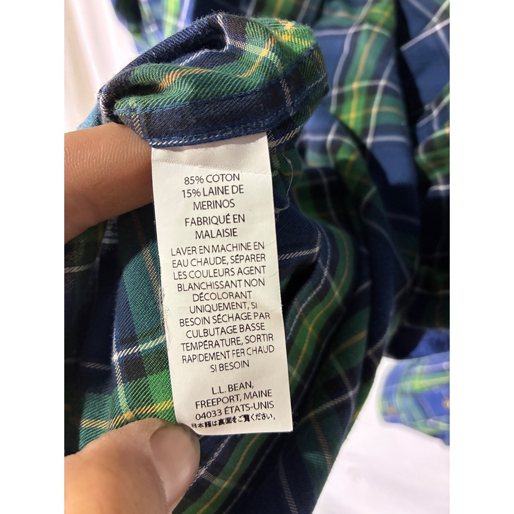 LL Bean Mens XXL Tall Blue Green Plaid Cotton Merino Wool Button Down Shirt - Picture 5 of 6